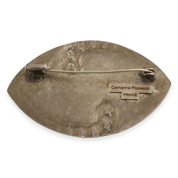 Vintage Catherine Popesco France Brooch Pin Black Enamel Rhinestone Greek Key - Picture 4 of 6